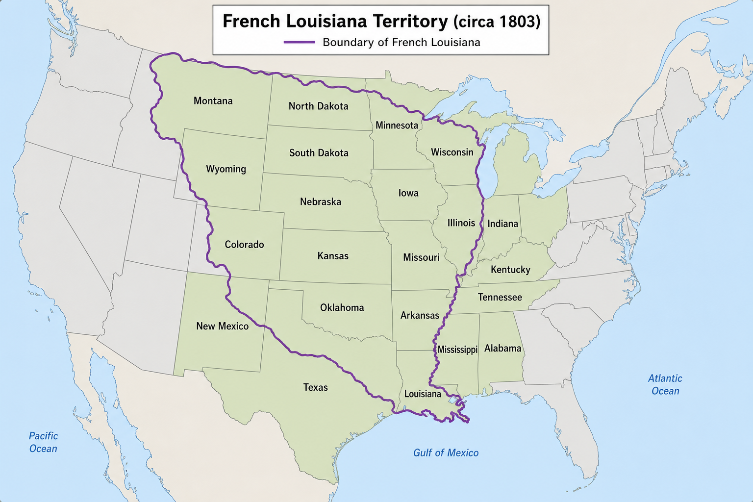 Present-day states containing territory that was part of French Louisiana
